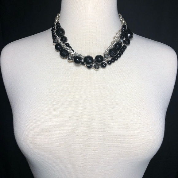 Layered Black Bead Chain Necklace Earrings Set - Picture 2 of 3